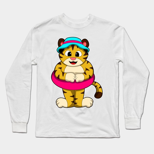 Tiger at Swimming with Swim ring & Hat Long Sleeve T-Shirt by Markus Schnabel